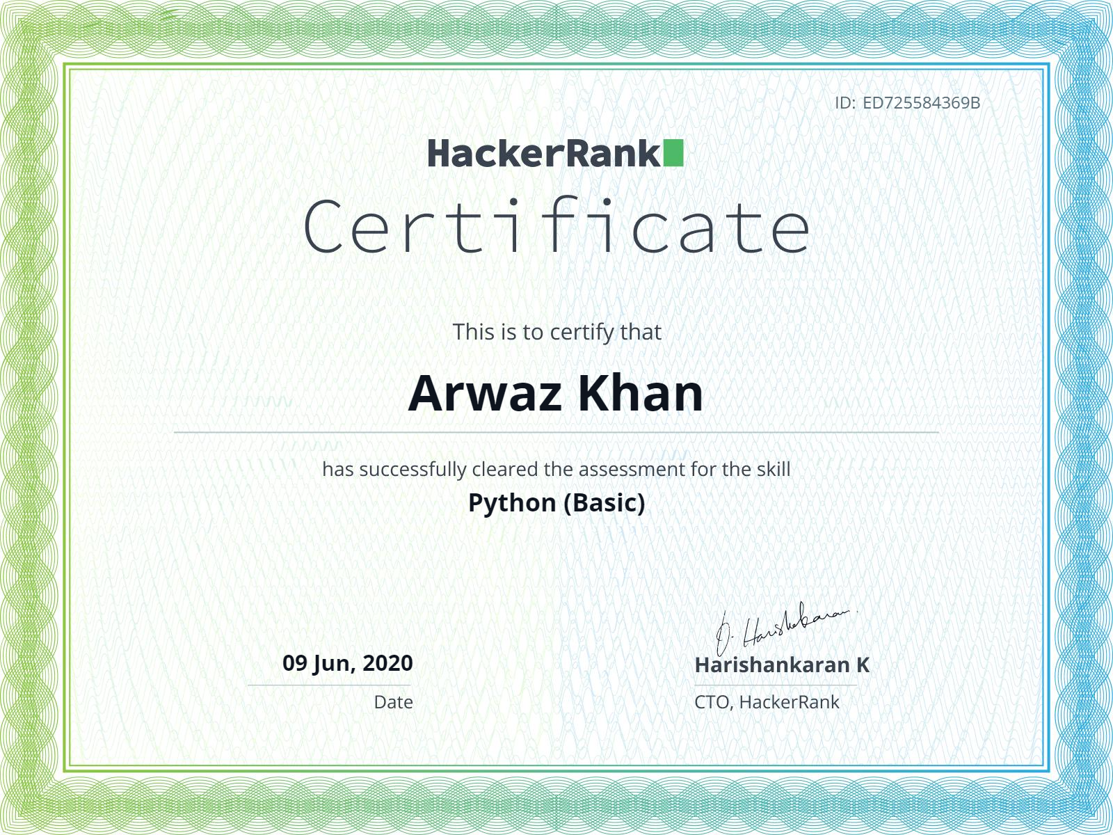Python (basic) HackerRank skill certificate 
