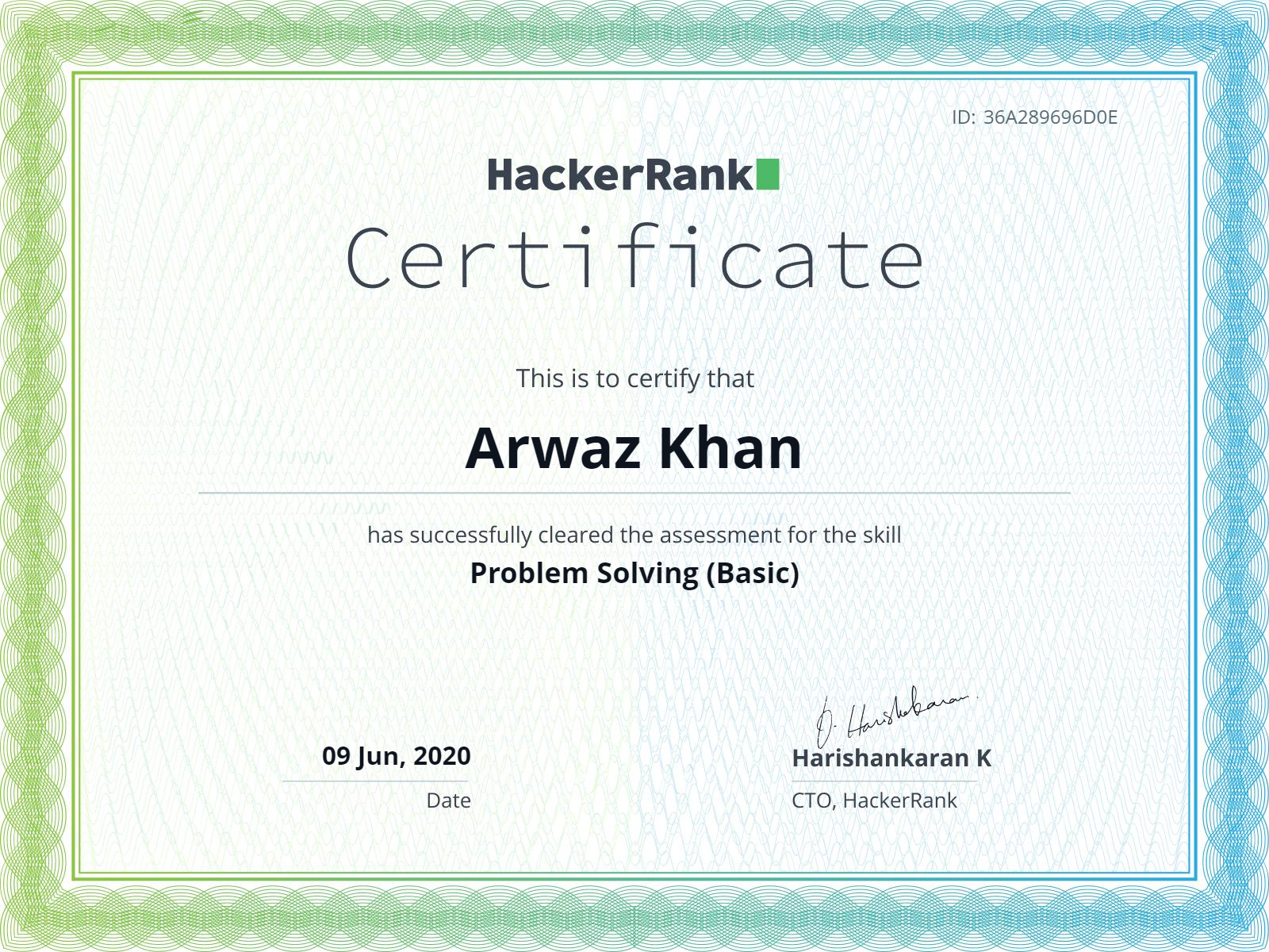 Problem Solving (Basic) HackerRank skill Certificate